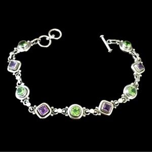 Vintage Amethyst Peridot Sterling Silver Toggle Bracelet